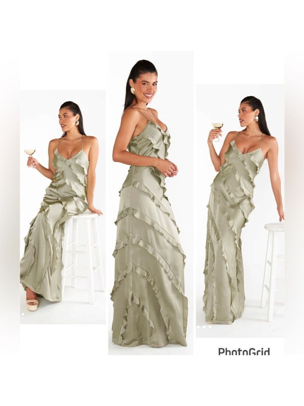 NEW Show Me Your Mumu Romance Ruffle Dress Moss Green Luxe Satin Size XL